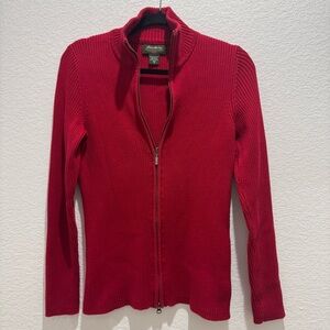 Eddie Bauer Red Ribbed Full Zip Sweater (Tall M)